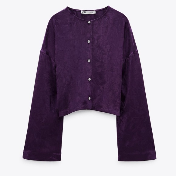NWT Zara Purple Jacquard Cropped Blouse - Picture 7 of 10